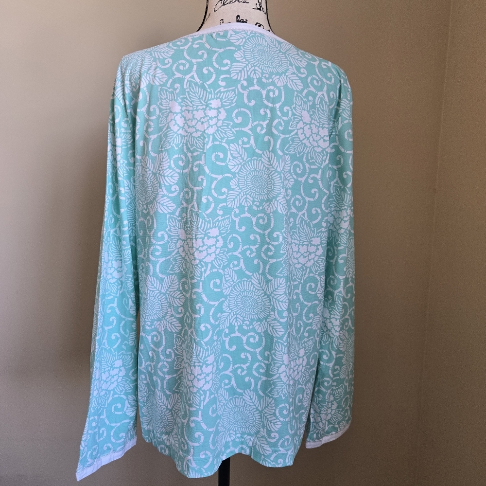 Garnet Hill Green Cotton Sleep Shirt Womens XL oriental Lightweight Pullover - Picture 4 of 11